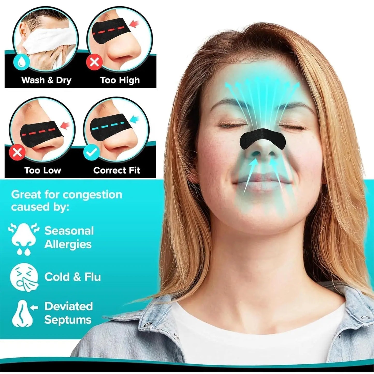 30/90/150Pcs,Better Sleep Anti-Snoring Nasal Strips, Nose Strips for Breathing, Physical Expansion Breath Nasal Patch